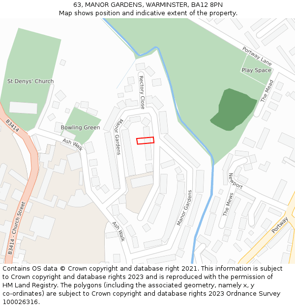 63, MANOR GARDENS, WARMINSTER, BA12 8PN: Location map and indicative extent of plot