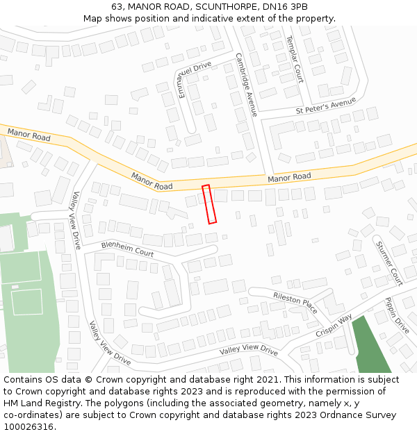 63, MANOR ROAD, SCUNTHORPE, DN16 3PB: Location map and indicative extent of plot