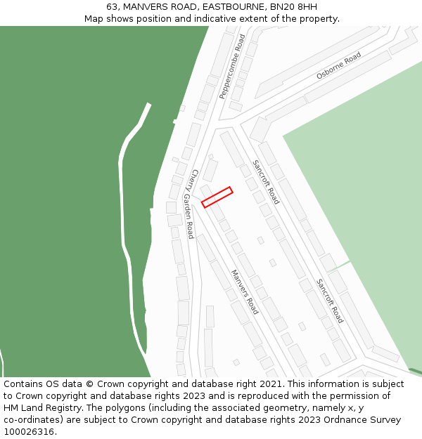 63, MANVERS ROAD, EASTBOURNE, BN20 8HH: Location map and indicative extent of plot