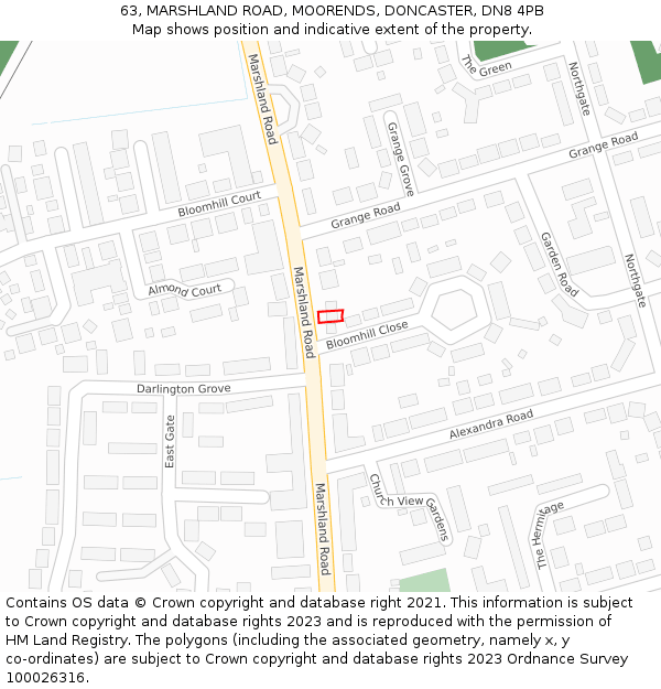 63, MARSHLAND ROAD, MOORENDS, DONCASTER, DN8 4PB: Location map and indicative extent of plot