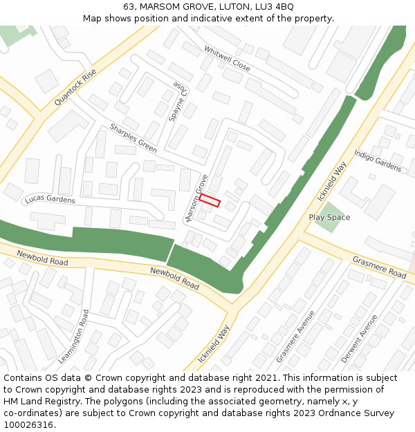 63, MARSOM GROVE, LUTON, LU3 4BQ: Location map and indicative extent of plot