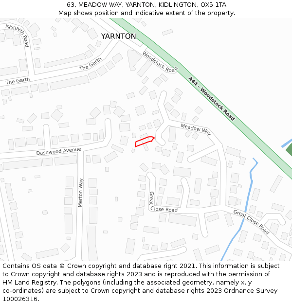 63, MEADOW WAY, YARNTON, KIDLINGTON, OX5 1TA: Location map and indicative extent of plot