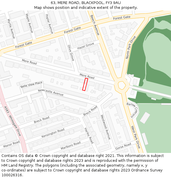 63, MERE ROAD, BLACKPOOL, FY3 9AU: Location map and indicative extent of plot