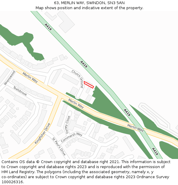 63, MERLIN WAY, SWINDON, SN3 5AN: Location map and indicative extent of plot