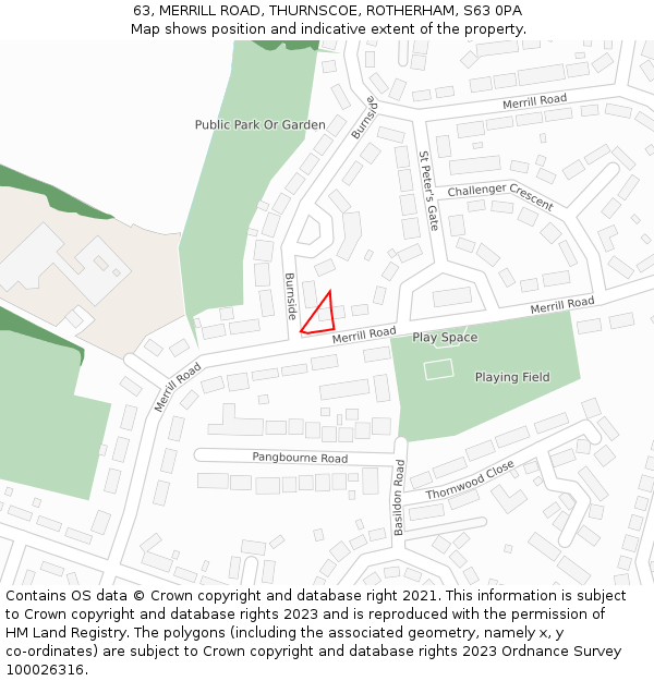 63, MERRILL ROAD, THURNSCOE, ROTHERHAM, S63 0PA: Location map and indicative extent of plot