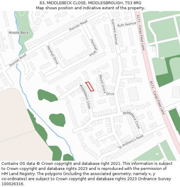 63, MIDDLEBECK CLOSE, MIDDLESBROUGH, TS3 8RG: Location map and indicative extent of plot