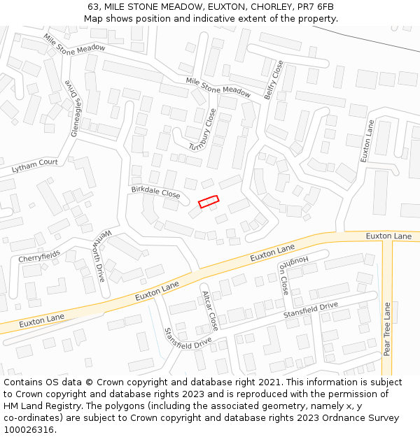63, MILE STONE MEADOW, EUXTON, CHORLEY, PR7 6FB: Location map and indicative extent of plot