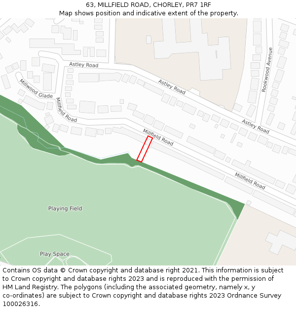 63, MILLFIELD ROAD, CHORLEY, PR7 1RF: Location map and indicative extent of plot