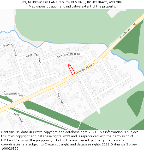 63, MINSTHORPE LANE, SOUTH ELMSALL, PONTEFRACT, WF9 2PH: Location map and indicative extent of plot