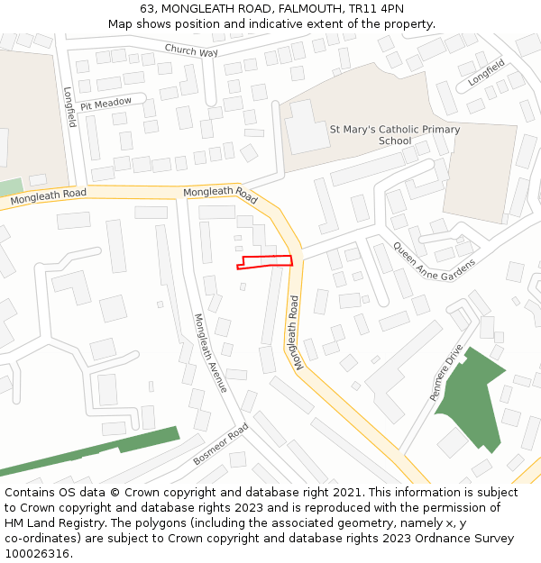 63, MONGLEATH ROAD, FALMOUTH, TR11 4PN: Location map and indicative extent of plot