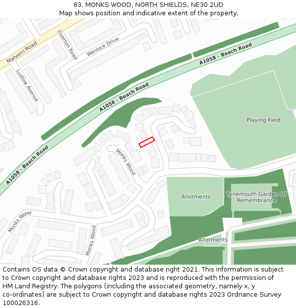 63, MONKS WOOD, NORTH SHIELDS, NE30 2UD: Location map and indicative extent of plot