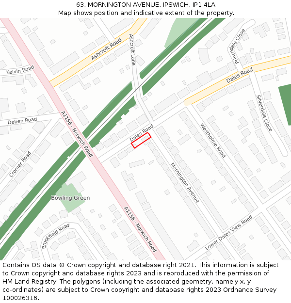 63, MORNINGTON AVENUE, IPSWICH, IP1 4LA: Location map and indicative extent of plot