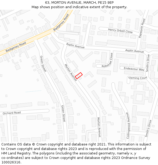 63, MORTON AVENUE, MARCH, PE15 9EP: Location map and indicative extent of plot