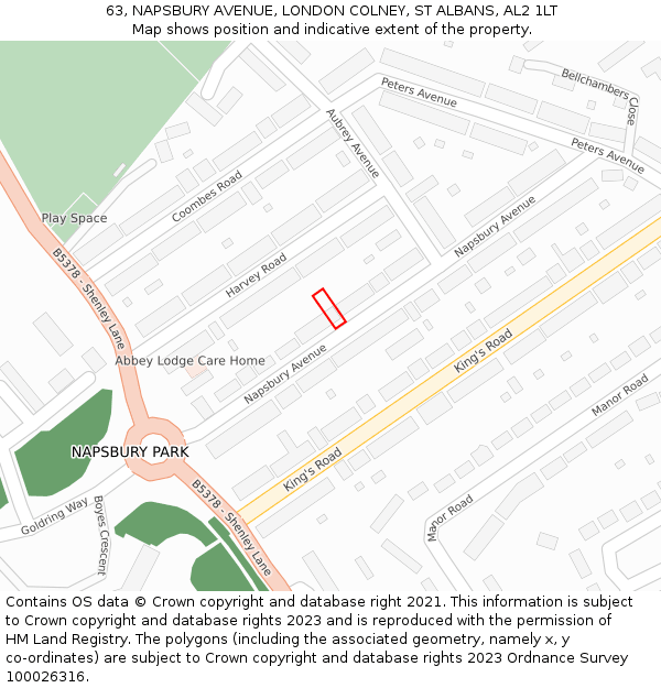 63, NAPSBURY AVENUE, LONDON COLNEY, ST ALBANS, AL2 1LT: Location map and indicative extent of plot
