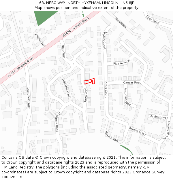 63, NERO WAY, NORTH HYKEHAM, LINCOLN, LN6 8JP: Location map and indicative extent of plot