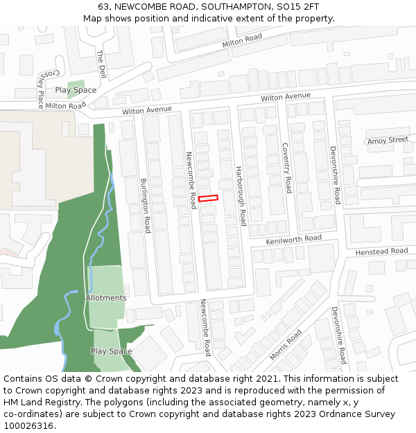 63, NEWCOMBE ROAD, SOUTHAMPTON, SO15 2FT: Location map and indicative extent of plot