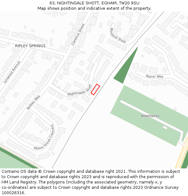 63, NIGHTINGALE SHOTT, EGHAM, TW20 9SU: Location map and indicative extent of plot
