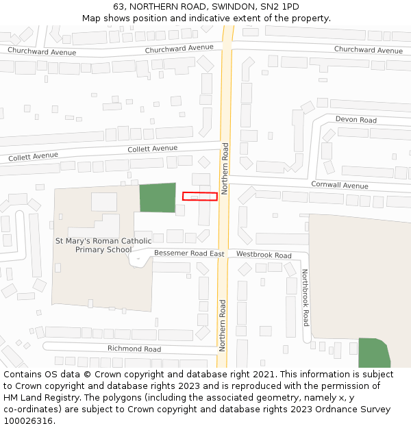 63, NORTHERN ROAD, SWINDON, SN2 1PD: Location map and indicative extent of plot