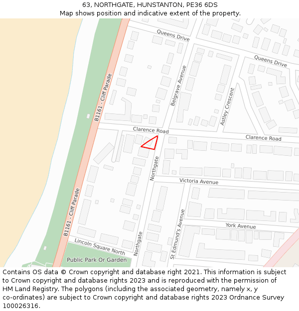 63, NORTHGATE, HUNSTANTON, PE36 6DS: Location map and indicative extent of plot