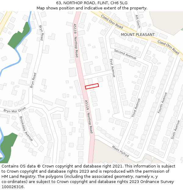 63, NORTHOP ROAD, FLINT, CH6 5LG: Location map and indicative extent of plot