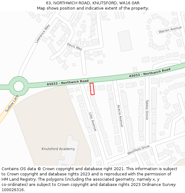 63, NORTHWICH ROAD, KNUTSFORD, WA16 0AR: Location map and indicative extent of plot