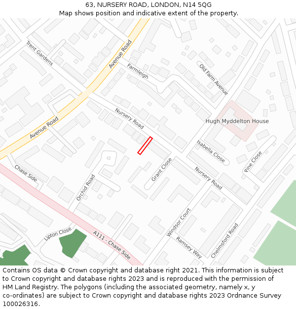 63, NURSERY ROAD, LONDON, N14 5QG: Location map and indicative extent of plot