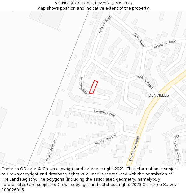63, NUTWICK ROAD, HAVANT, PO9 2UQ: Location map and indicative extent of plot