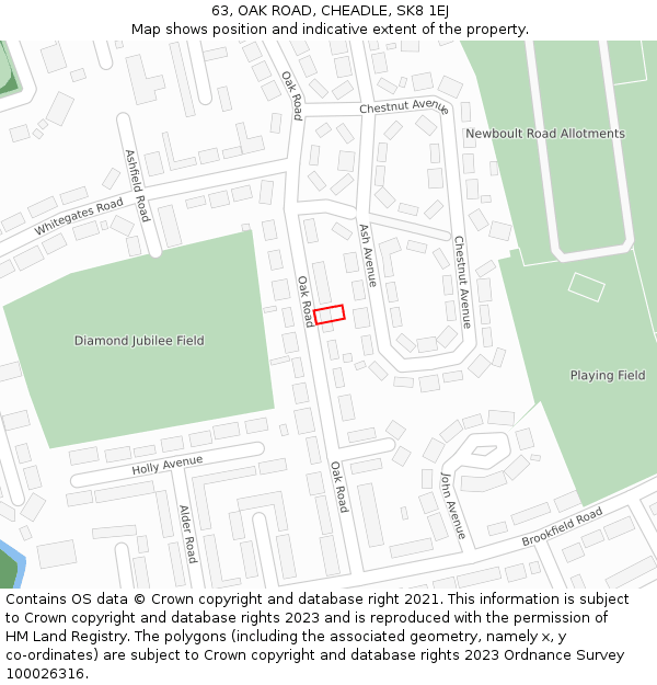 63, OAK ROAD, CHEADLE, SK8 1EJ: Location map and indicative extent of plot