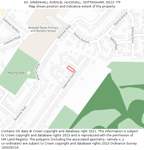 63, OAKENHALL AVENUE, HUCKNALL, NOTTINGHAM, NG15 7TF: Location map and indicative extent of plot