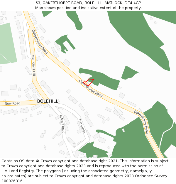63, OAKERTHORPE ROAD, BOLEHILL, MATLOCK, DE4 4GP: Location map and indicative extent of plot