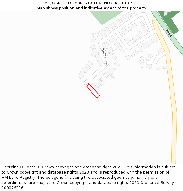 63, OAKFIELD PARK, MUCH WENLOCK, TF13 6HH: Location map and indicative extent of plot
