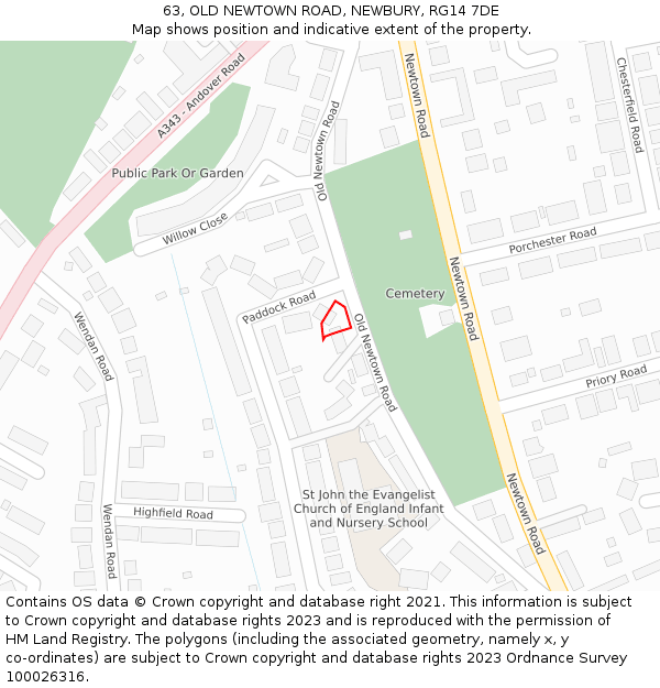 63, OLD NEWTOWN ROAD, NEWBURY, RG14 7DE: Location map and indicative extent of plot
