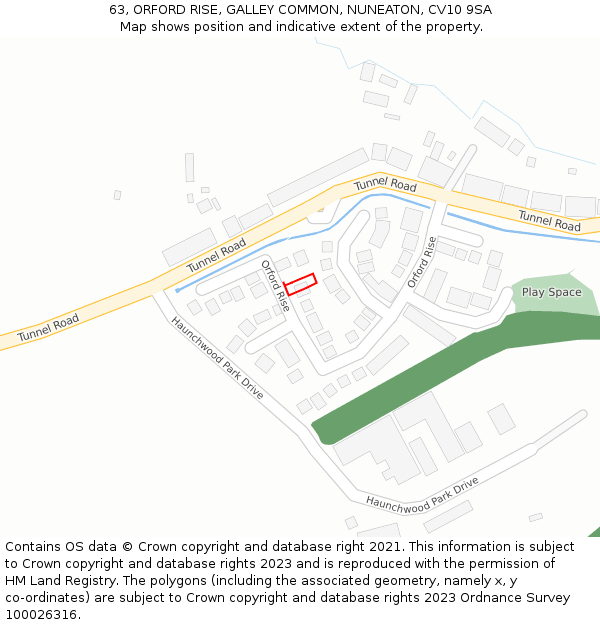 63, ORFORD RISE, GALLEY COMMON, NUNEATON, CV10 9SA: Location map and indicative extent of plot