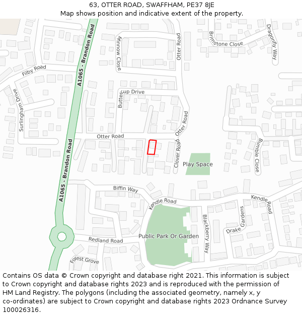 63, OTTER ROAD, SWAFFHAM, PE37 8JE: Location map and indicative extent of plot