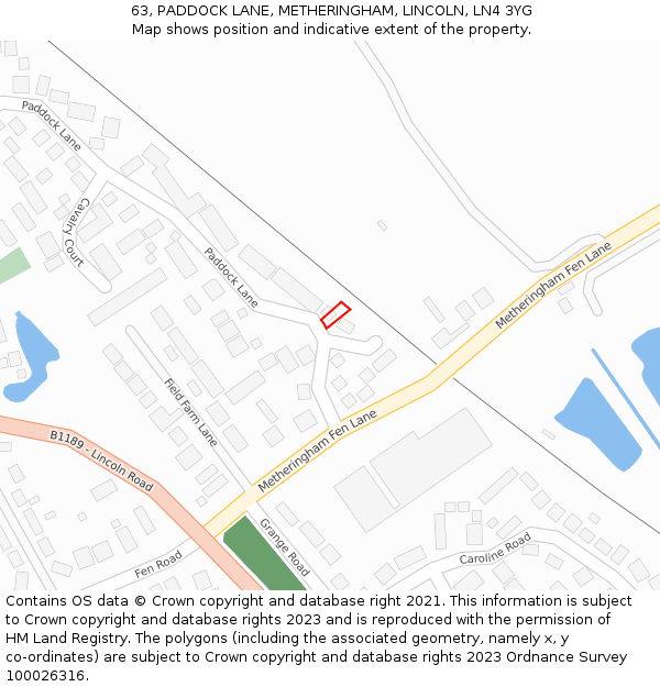 63, PADDOCK LANE, METHERINGHAM, LINCOLN, LN4 3YG: Location map and indicative extent of plot