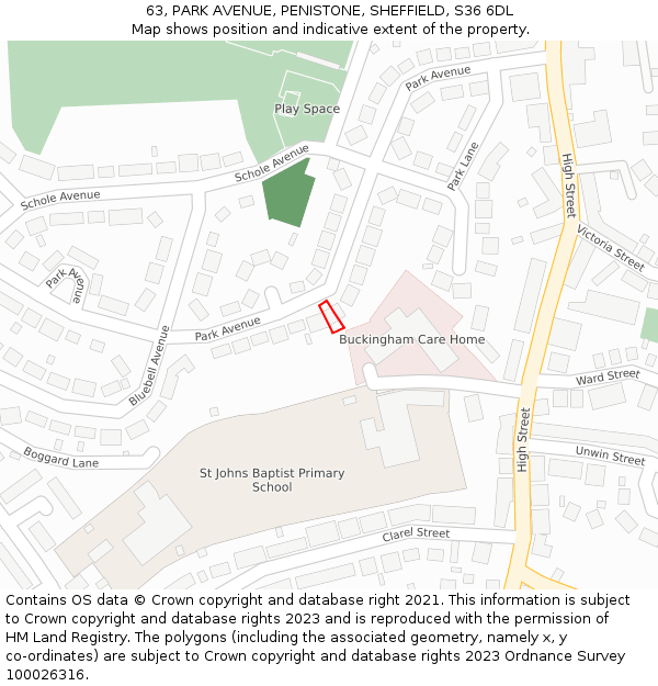 63, PARK AVENUE, PENISTONE, SHEFFIELD, S36 6DL: Location map and indicative extent of plot