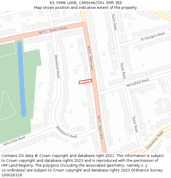 63, PARK LANE, CARSHALTON, SM5 3EE: Location map and indicative extent of plot