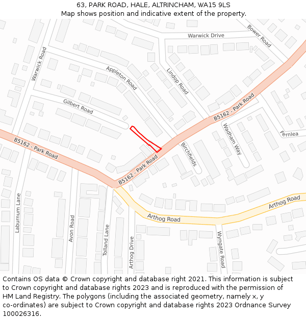 63, PARK ROAD, HALE, ALTRINCHAM, WA15 9LS: Location map and indicative extent of plot