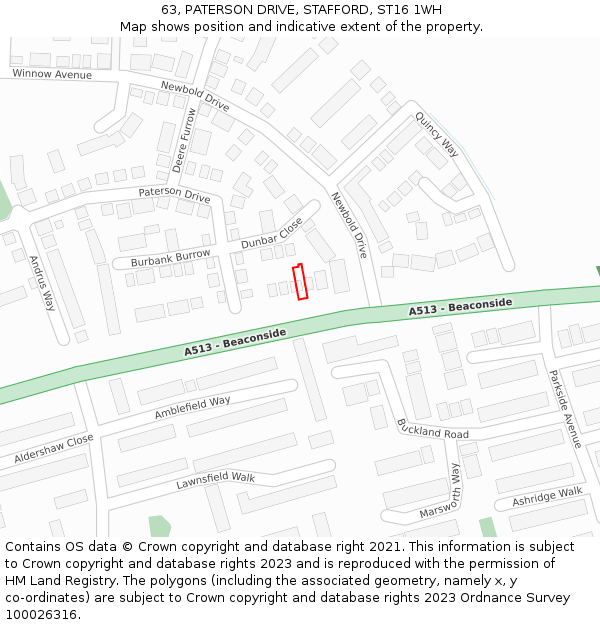 63, PATERSON DRIVE, STAFFORD, ST16 1WH: Location map and indicative extent of plot