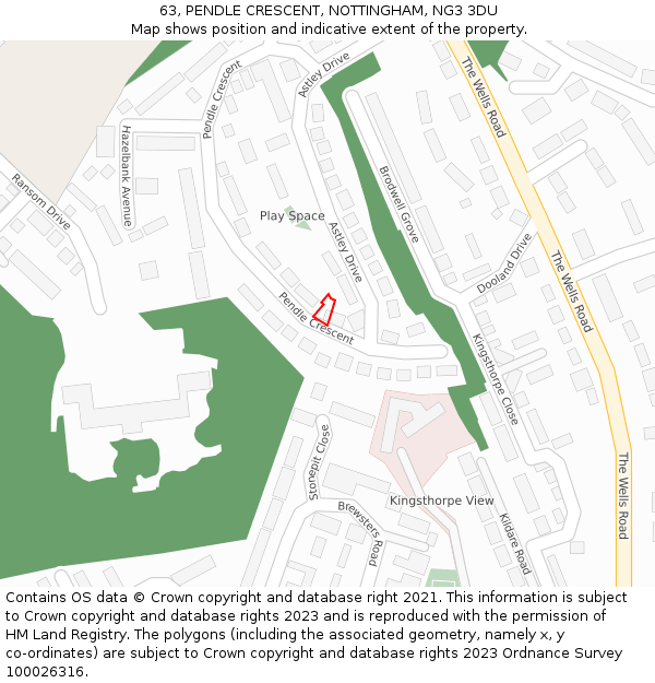 63, PENDLE CRESCENT, NOTTINGHAM, NG3 3DU: Location map and indicative extent of plot