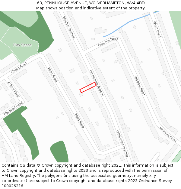63, PENNHOUSE AVENUE, WOLVERHAMPTON, WV4 4BD: Location map and indicative extent of plot
