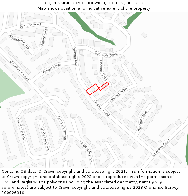 63, PENNINE ROAD, HORWICH, BOLTON, BL6 7HR: Location map and indicative extent of plot