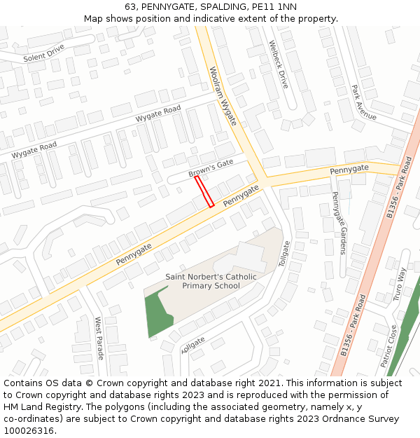 63, PENNYGATE, SPALDING, PE11 1NN: Location map and indicative extent of plot