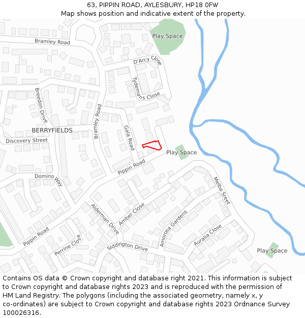 63, PIPPIN ROAD, AYLESBURY, HP18 0FW: Location map and indicative extent of plot