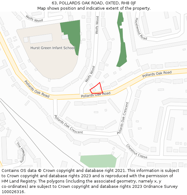 63, POLLARDS OAK ROAD, OXTED, RH8 0JF: Location map and indicative extent of plot