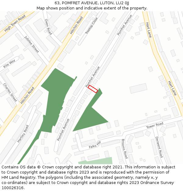 63, POMFRET AVENUE, LUTON, LU2 0JJ: Location map and indicative extent of plot