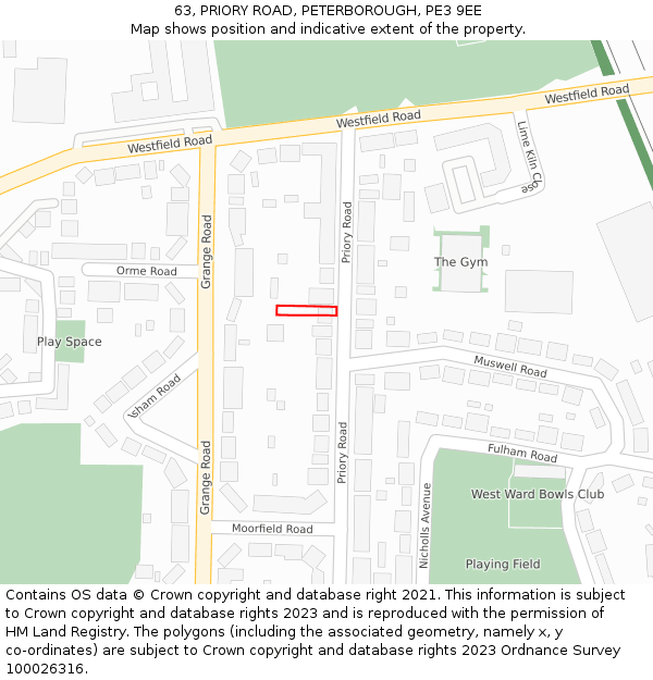 63, PRIORY ROAD, PETERBOROUGH, PE3 9EE: Location map and indicative extent of plot