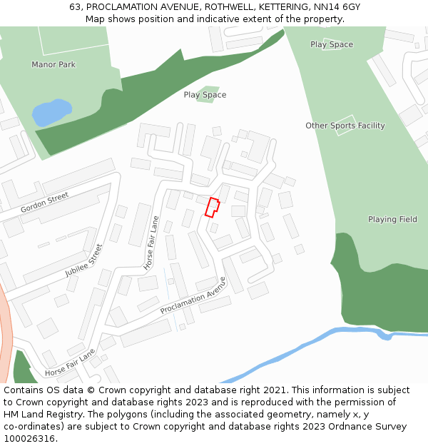63, PROCLAMATION AVENUE, ROTHWELL, KETTERING, NN14 6GY: Location map and indicative extent of plot