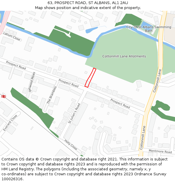 63, PROSPECT ROAD, ST ALBANS, AL1 2AU: Location map and indicative extent of plot