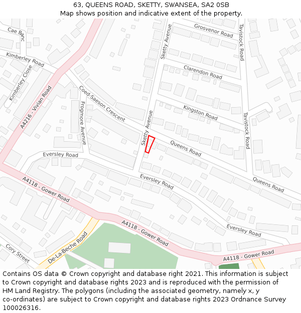 63, QUEENS ROAD, SKETTY, SWANSEA, SA2 0SB: Location map and indicative extent of plot